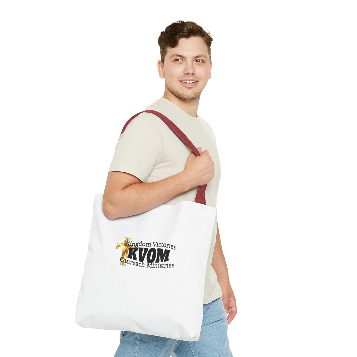 KVOM Logo Tote Bag, White, Black Logo