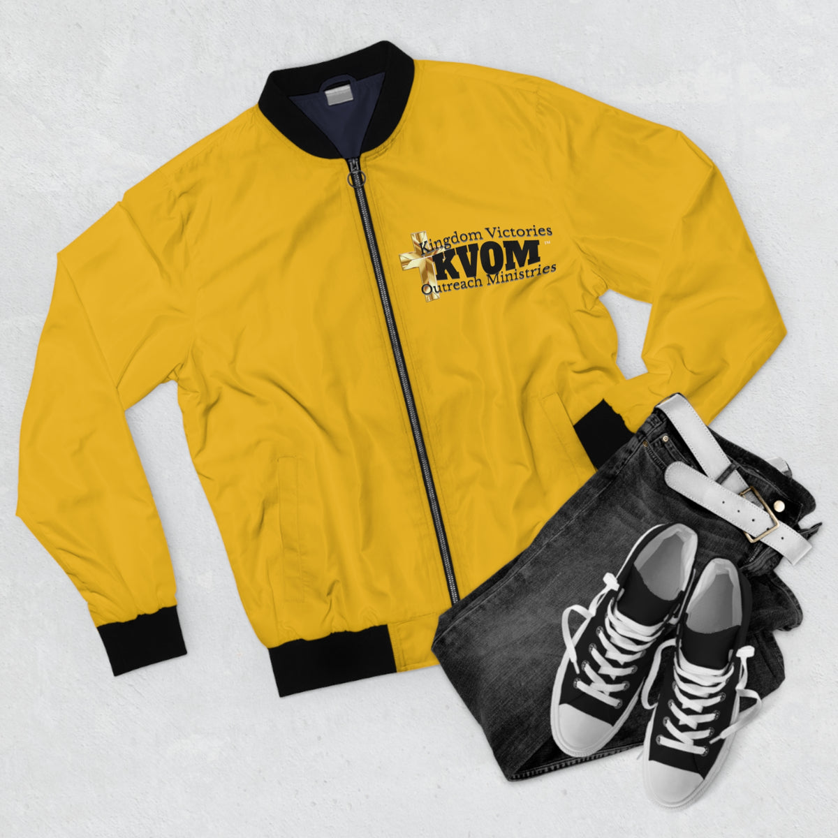 KVOM Logo Men's Bomber Jacket: Yellow