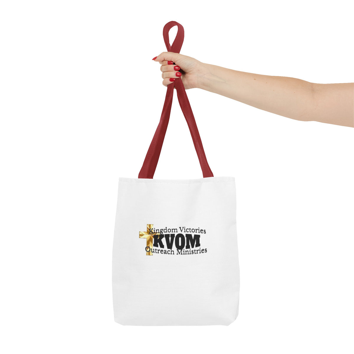 KVOM Logo Tote Bag, White, Black Logo