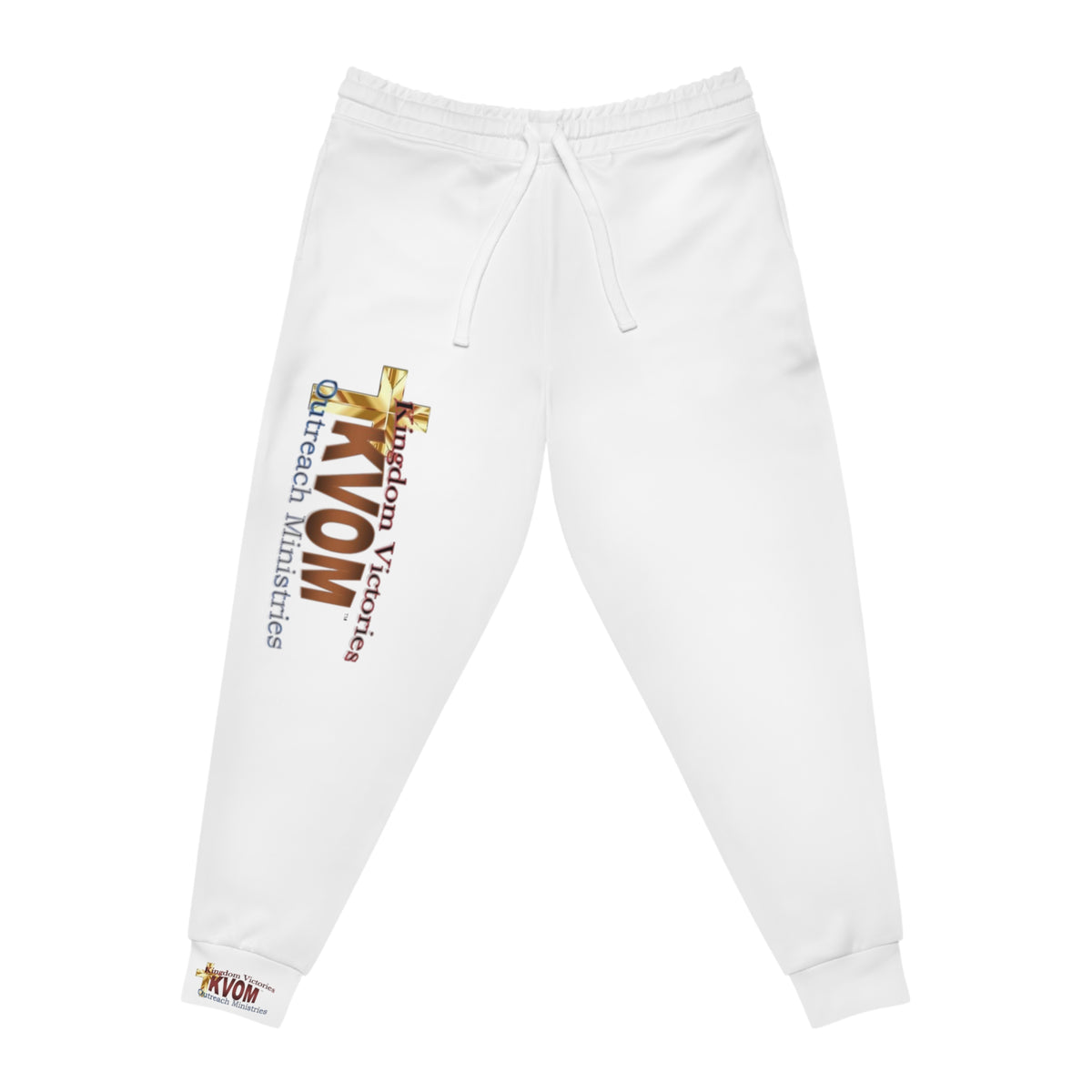 KVOM Logo Athletic Jogging Pants, White, Brass Logo