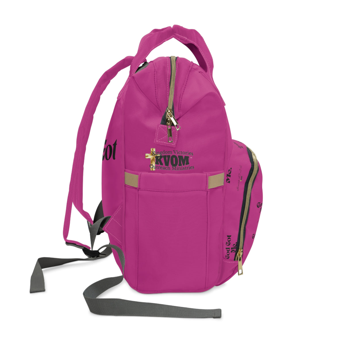 God Got Me KVOM Diaper Backpack, Berry Pink