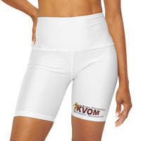 KVOM Logo High Waisted Activewear Shorts, White, Moses Temple Colored Logo