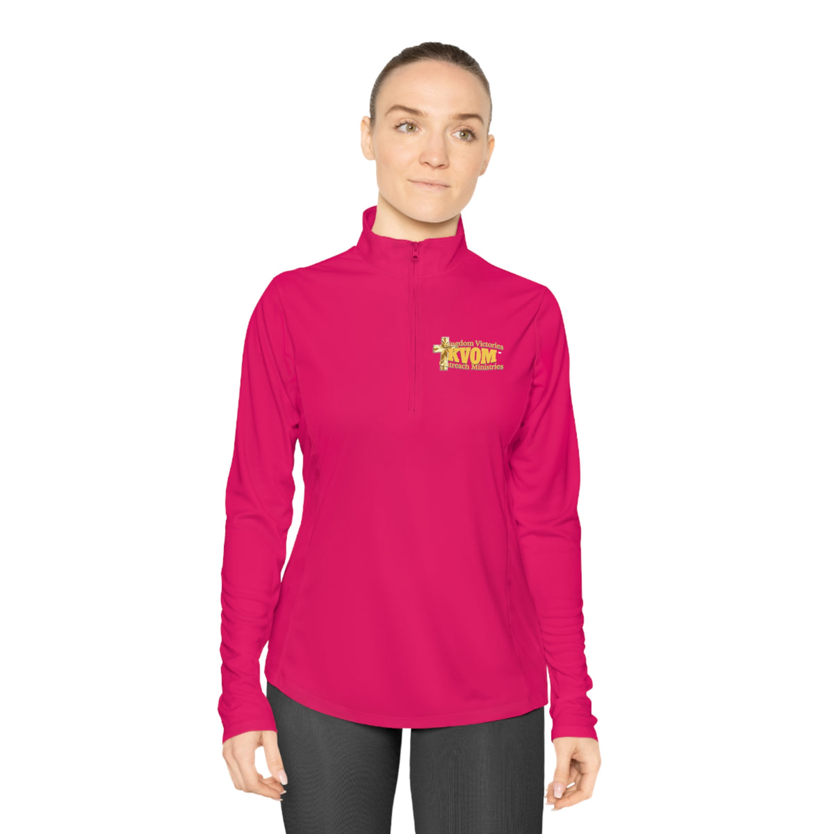 KVOM Logo Yellow Gold Ladies Zip-Collar Sporty Pullover