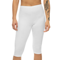 Women’s Mid-Length Leggings, White, Red KVOM Logo