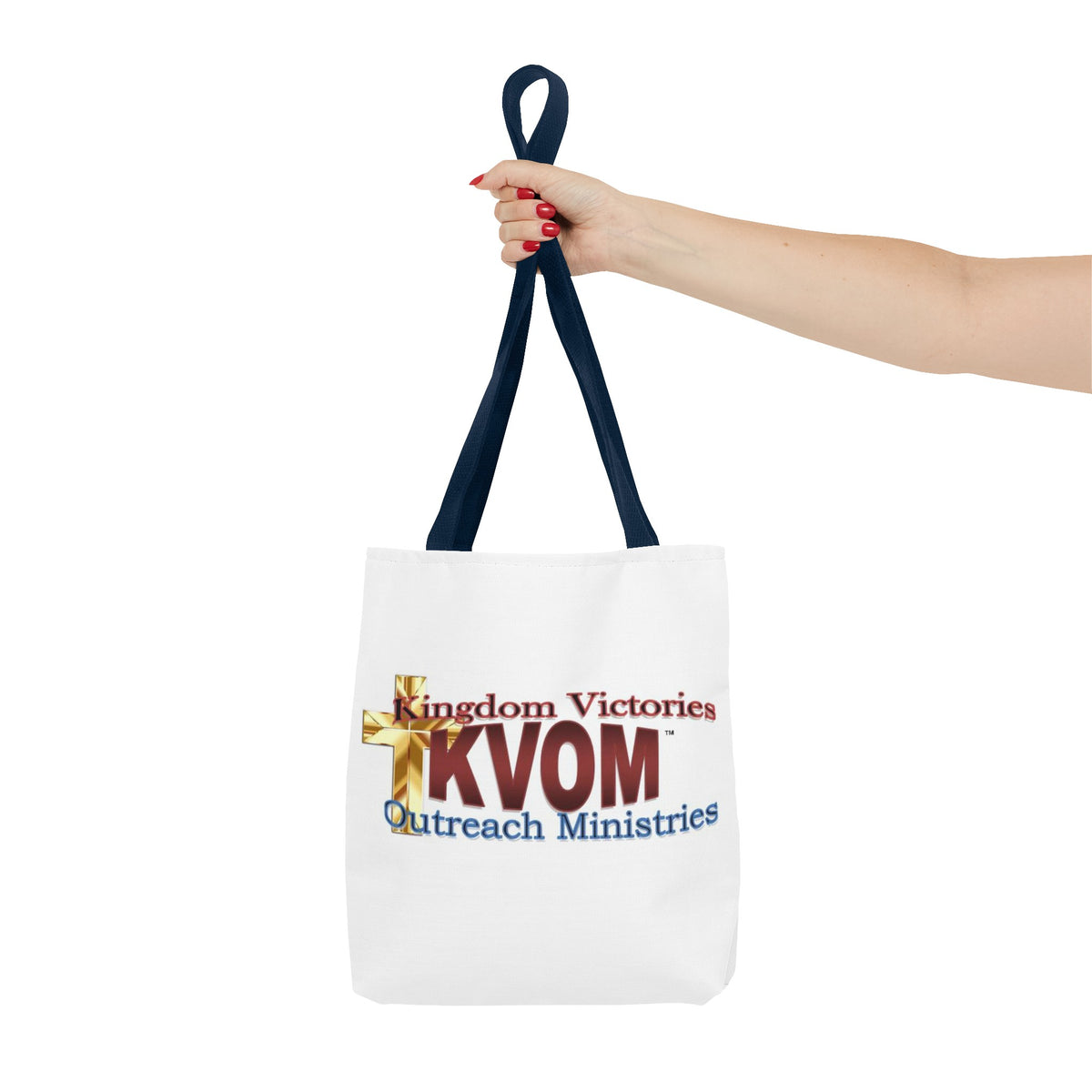 KVOM Logo Tote Bag, White, Maroon Logo