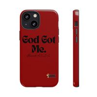 God Got Me KVOM Tough Case, Black Print, Red