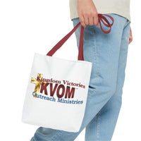 KVOM Logo Tote Bag, White, Maroon Logo