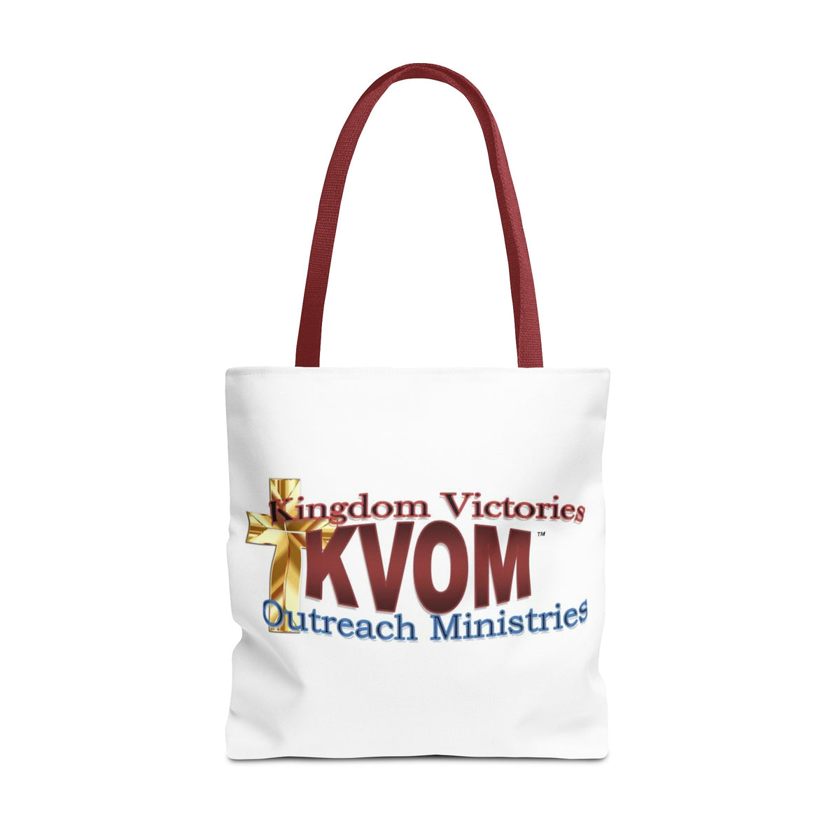 KVOM Logo Tote Bag, White, Maroon Logo