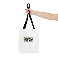 KVOM Logo Tote Bag, White, Black Logo