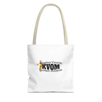 KVOM Logo Tote Bag, White, Black Logo