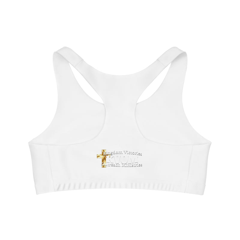 KVOM Side Logo Seamless Sports Bra, White & Gold