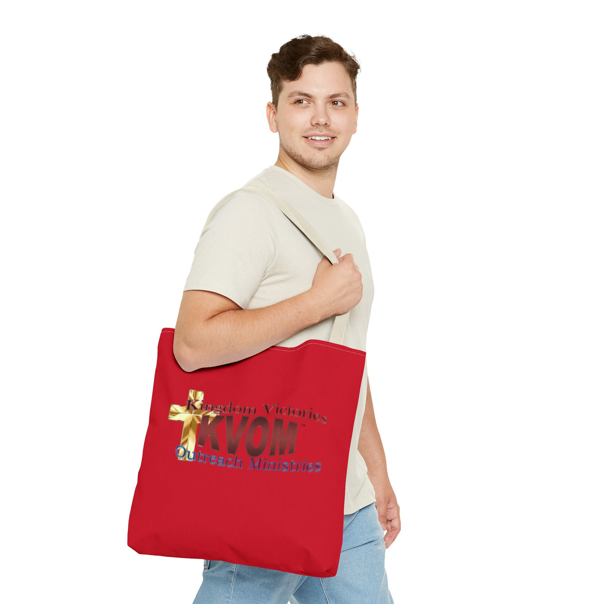 KVOM Logo Tote Bag, Red, Maroon Logo