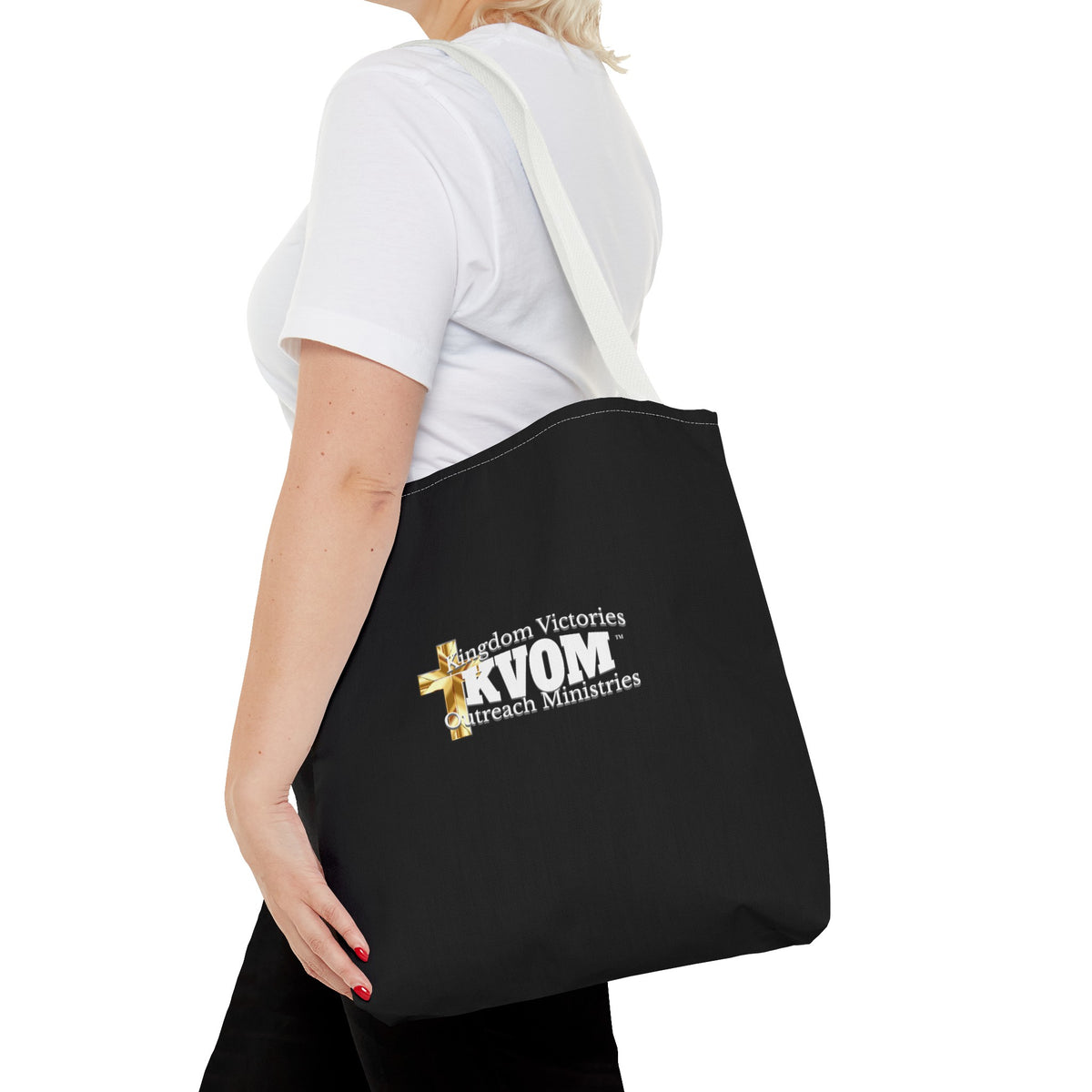 KVOM Logo Tote Bag, Black, White Logo