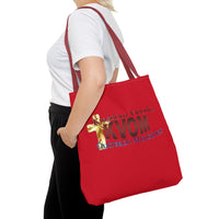 KVOM Logo Tote Bag, Red, Maroon Logo