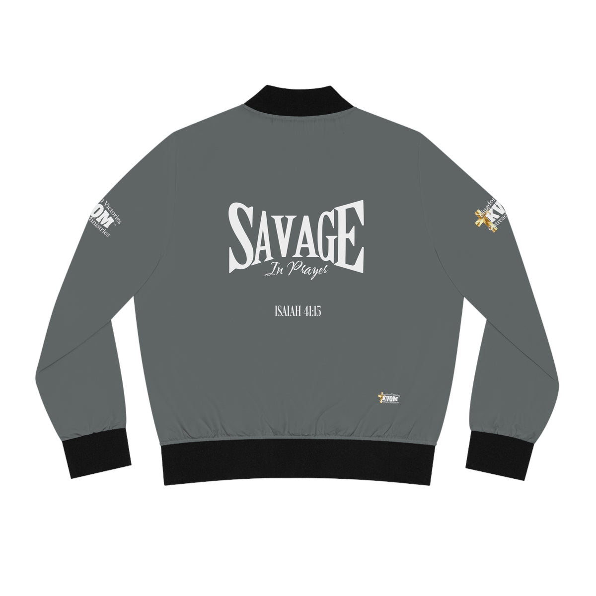 Savage in Prayer Women's Bomber Jacket, Strom Grey