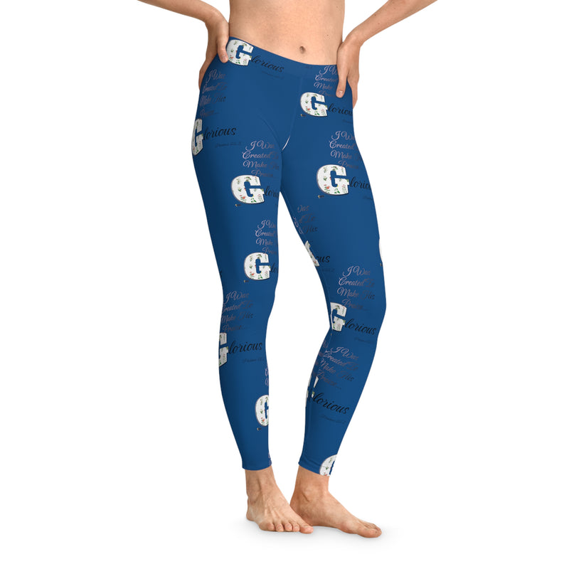 Make His Praise Glorious Patterned Stretchy Leggings, Denim Blue