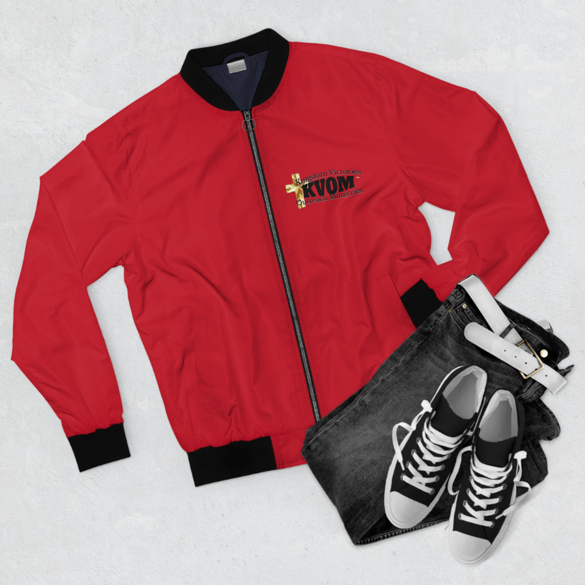 KVOM Logo Men's Bomber Jacket: Red