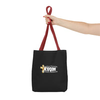 KVOM Logo Tote Bag, Black, White Logo