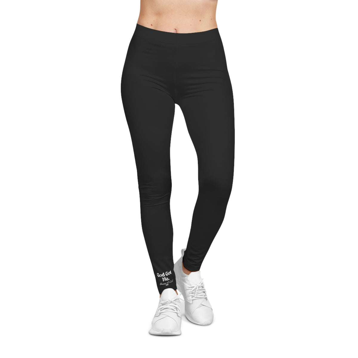 God Got Me Women's Casual Leggings, Black, White Logo