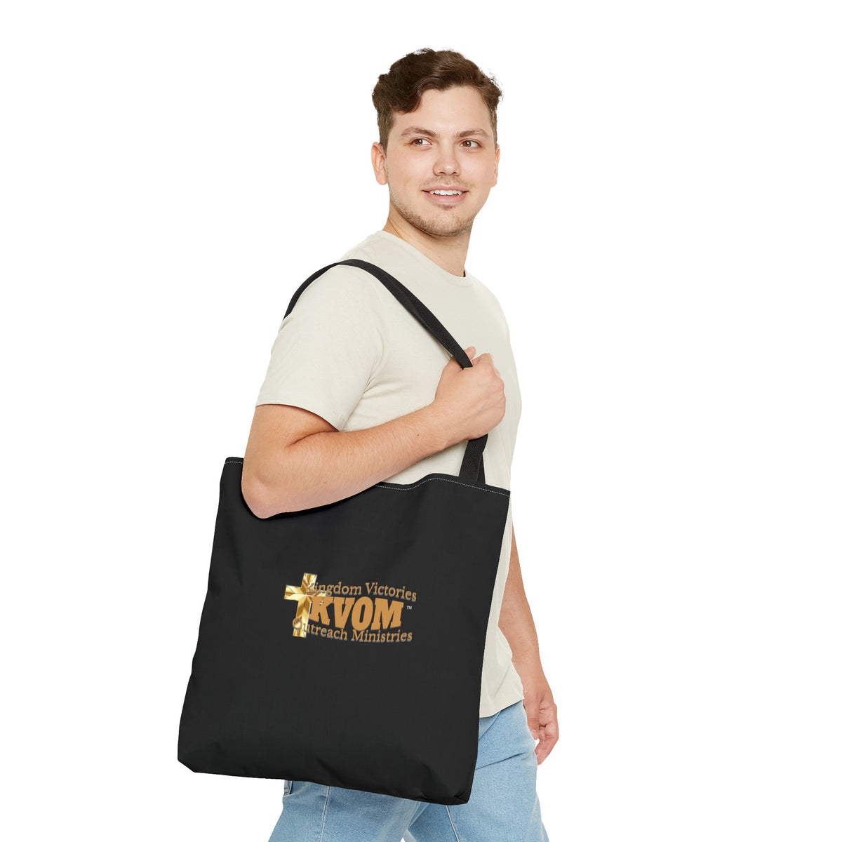 KVOM Logo Tote Bag, Black, True Gold Logo