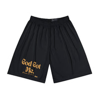 God's God Me  Men’s Sports Shorts, Black & Gold