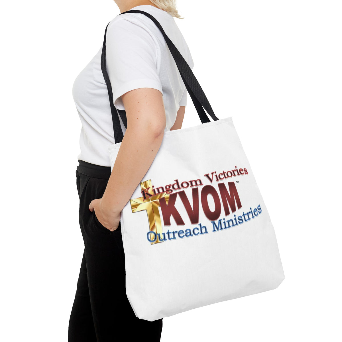 KVOM Logo Tote Bag, White, Maroon Logo