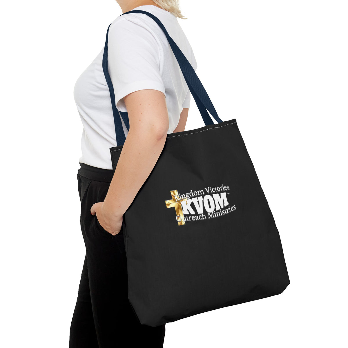 KVOM Logo Tote Bag, Black, White Logo