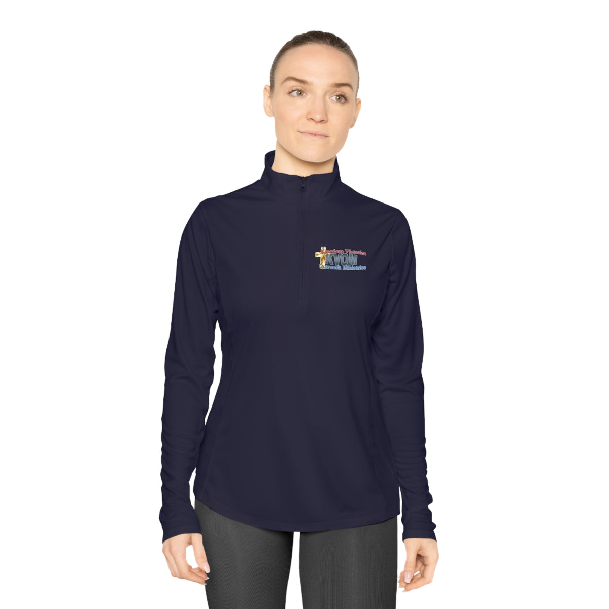 KVOM Logo Blue Ladies Zip-Collar Pullover