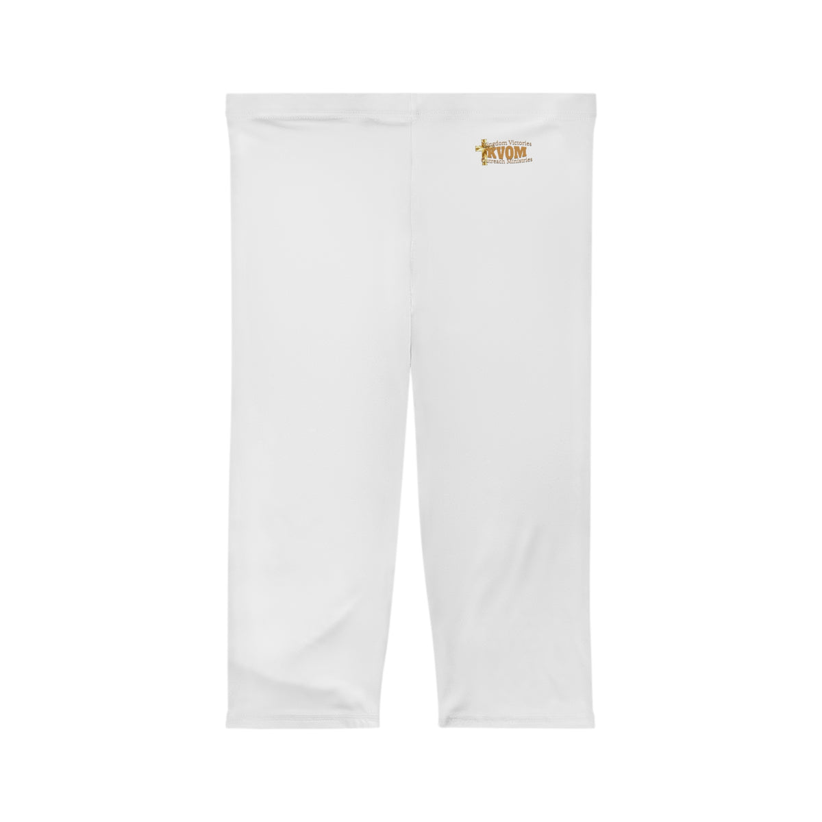 Women’s Mid-Length Leggings, White, True Gold KVOM Logo