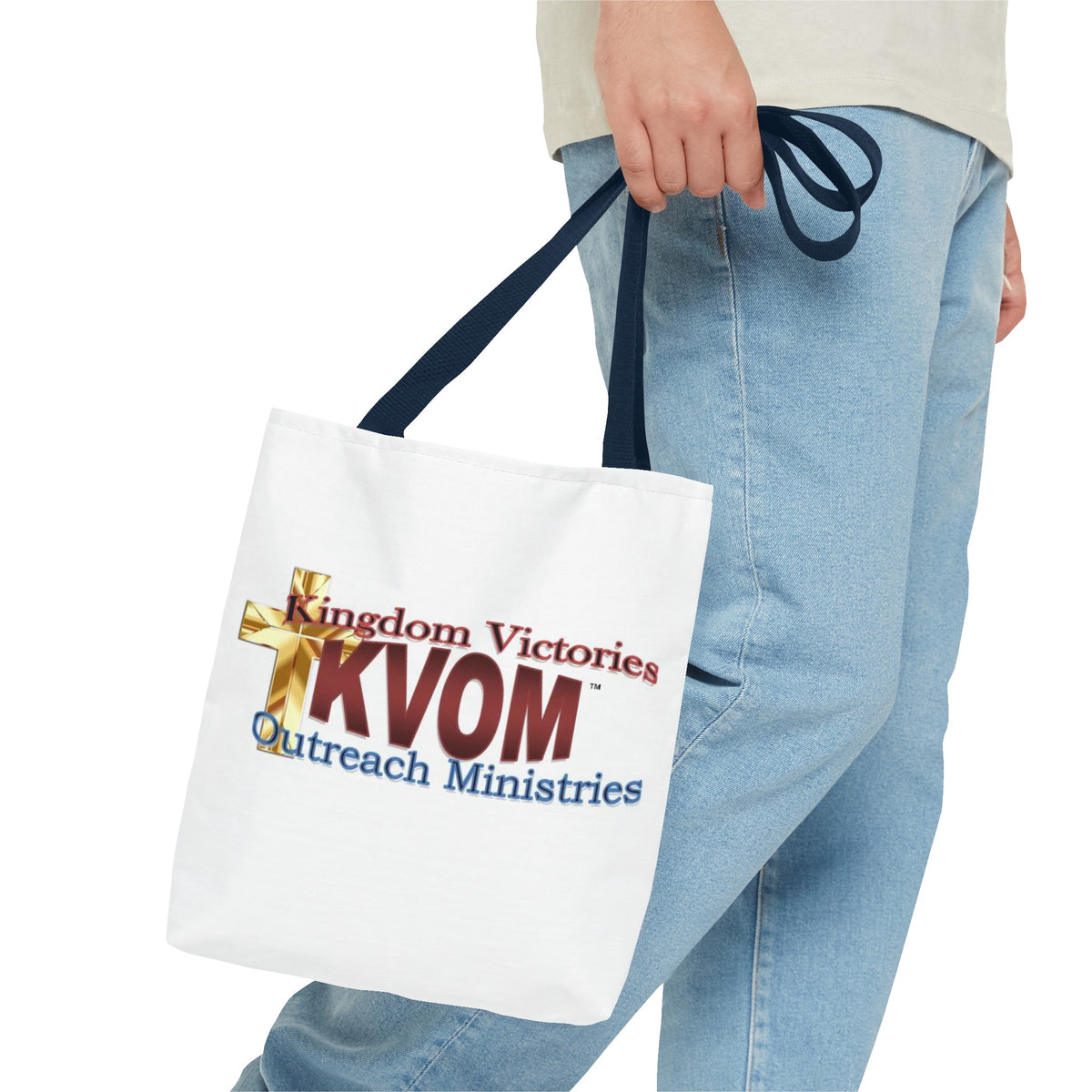 KVOM Logo Tote Bag, White, Maroon Logo