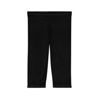 Women’s Mid-Length Leggings, Black, Maroon KVOM Logo