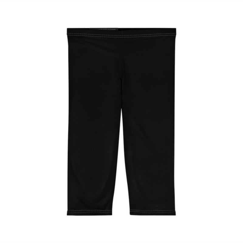 Women’s Mid-Length Leggings, Black, Maroon KVOM Logo