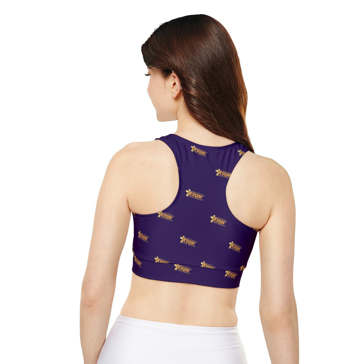 KVOM True Gold Logo Women's Sports Bra, Purple