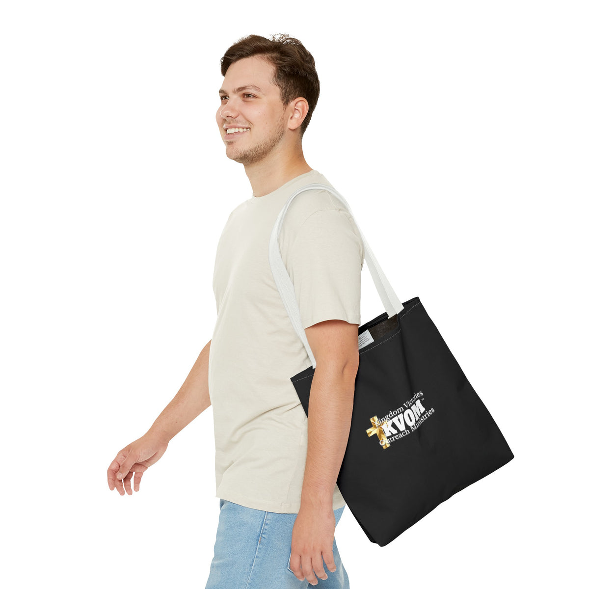 KVOM Logo Tote Bag, Black, White Logo