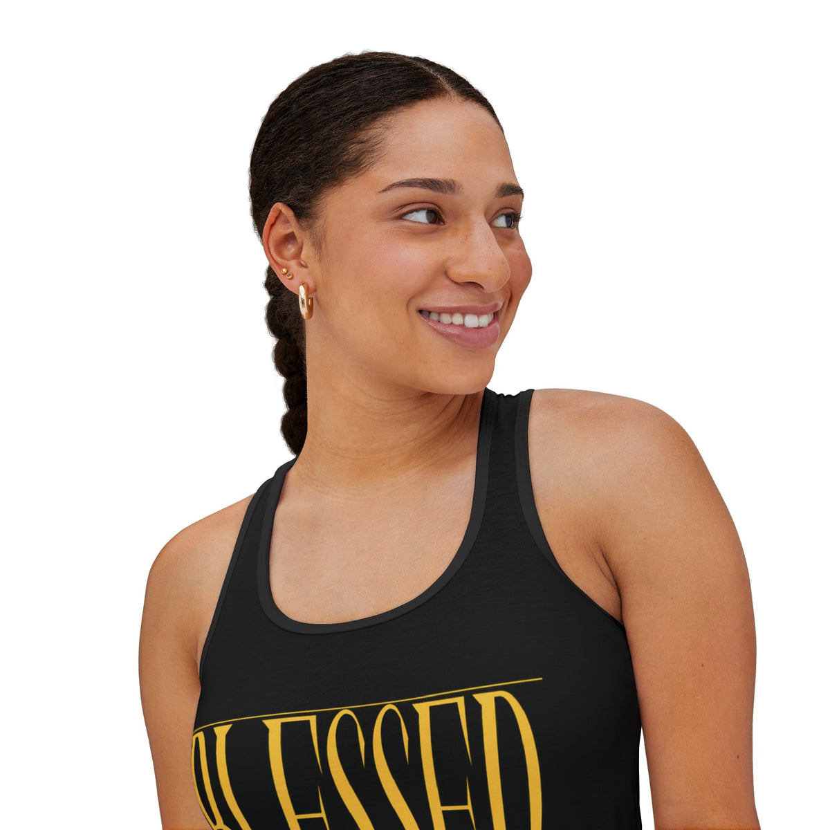 Women's BLESSED "Stretched" Series Tank Top, Black & Gold-KVOM