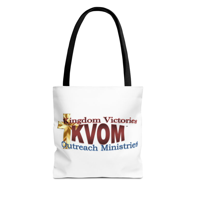 KVOM Logo Tote Bag, White, Maroon Logo