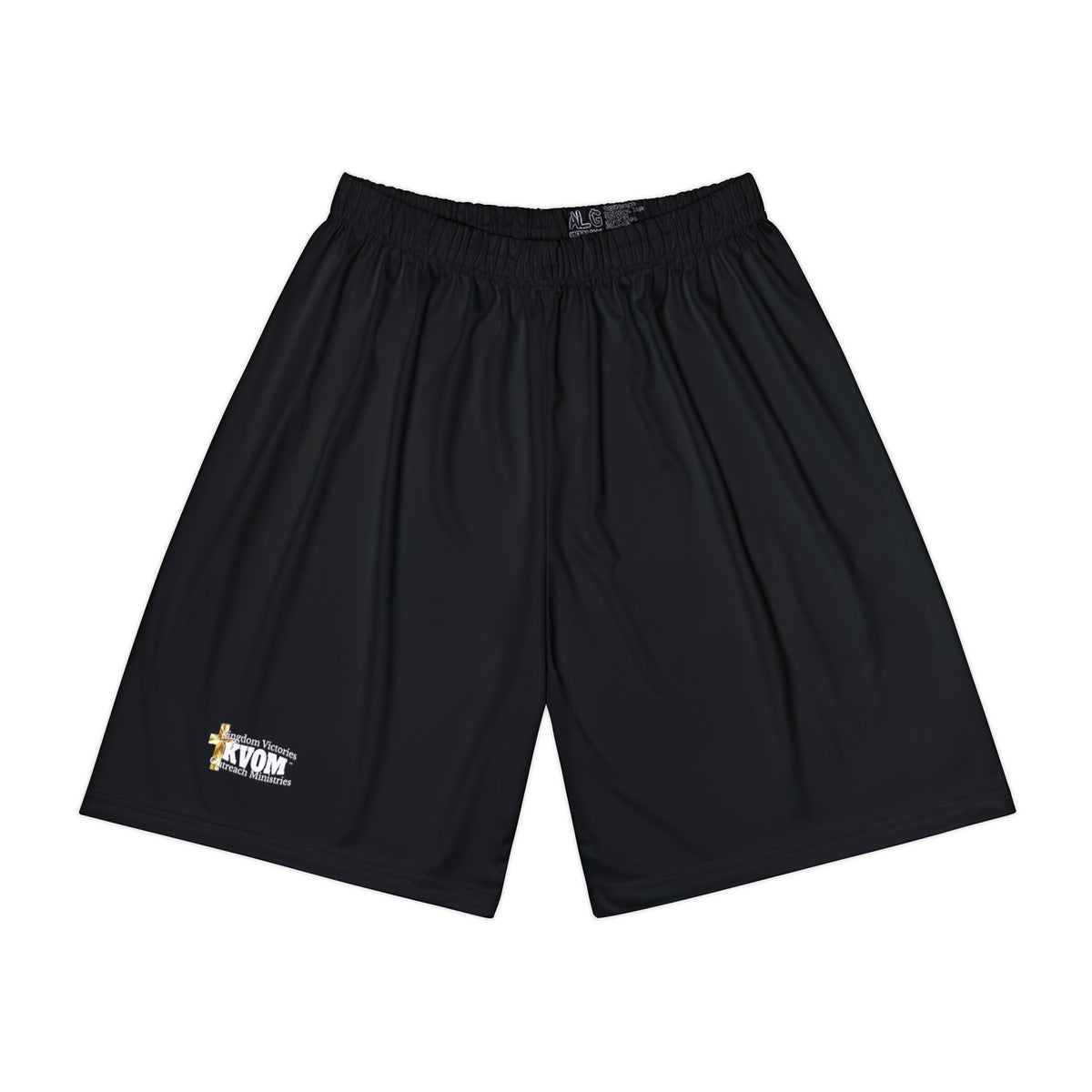 KVOM Men’s Sports Shorts, Black, White Logo