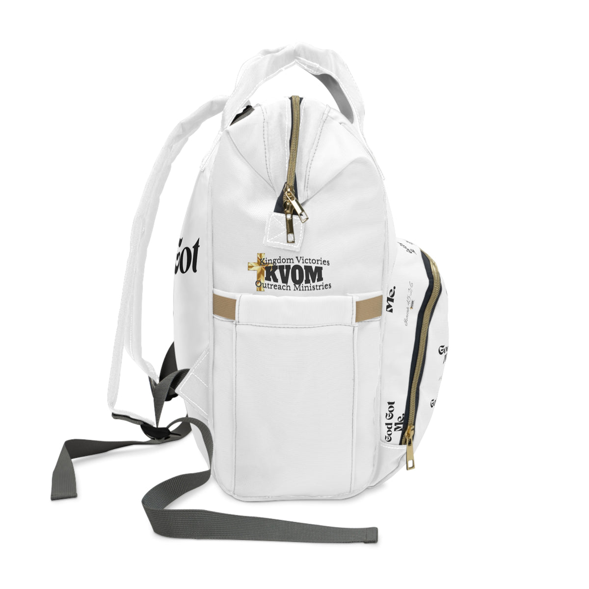 God Got Me KVOM Diaper Backpack, White