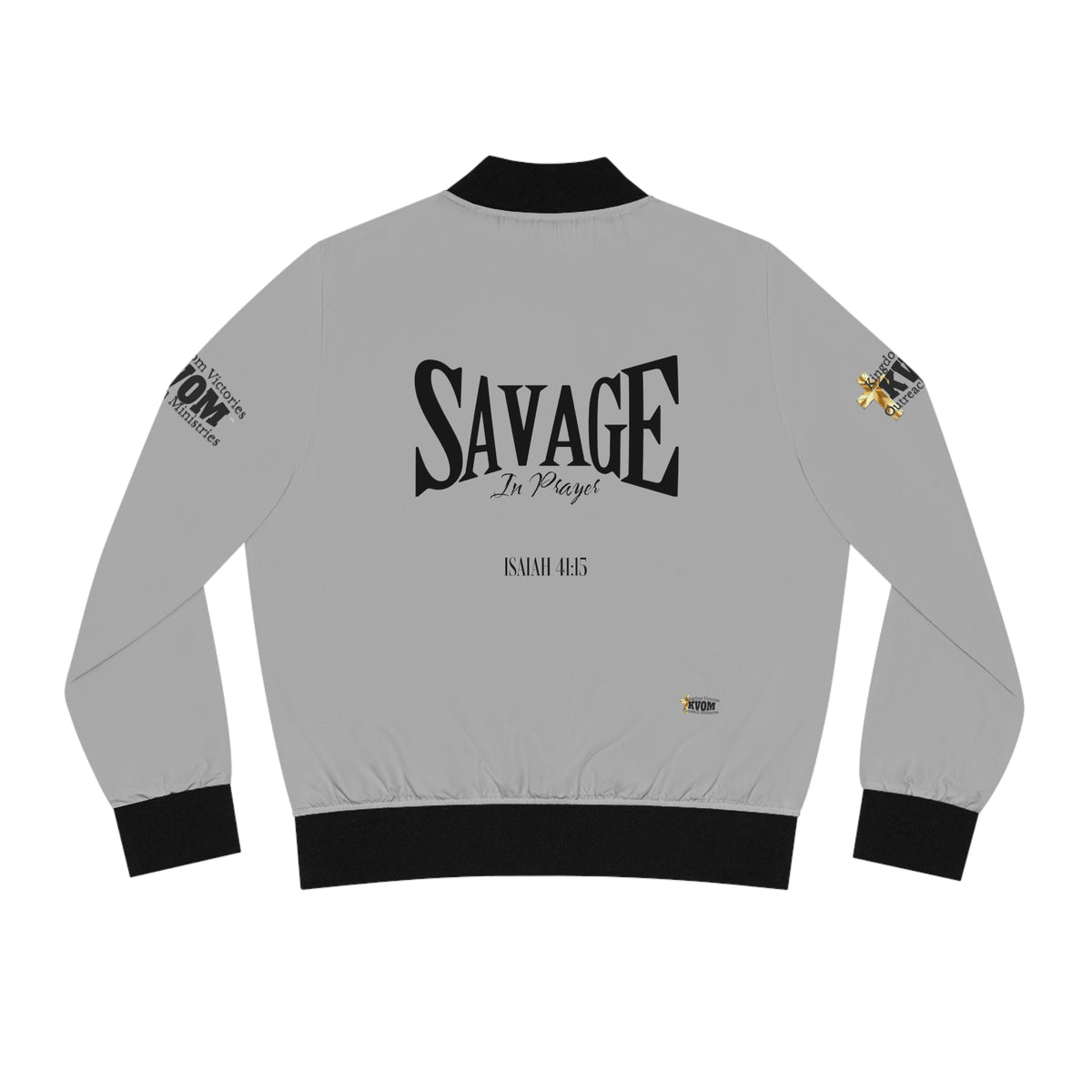 Savage in Prayer Women's Bomber Jacket, Silver