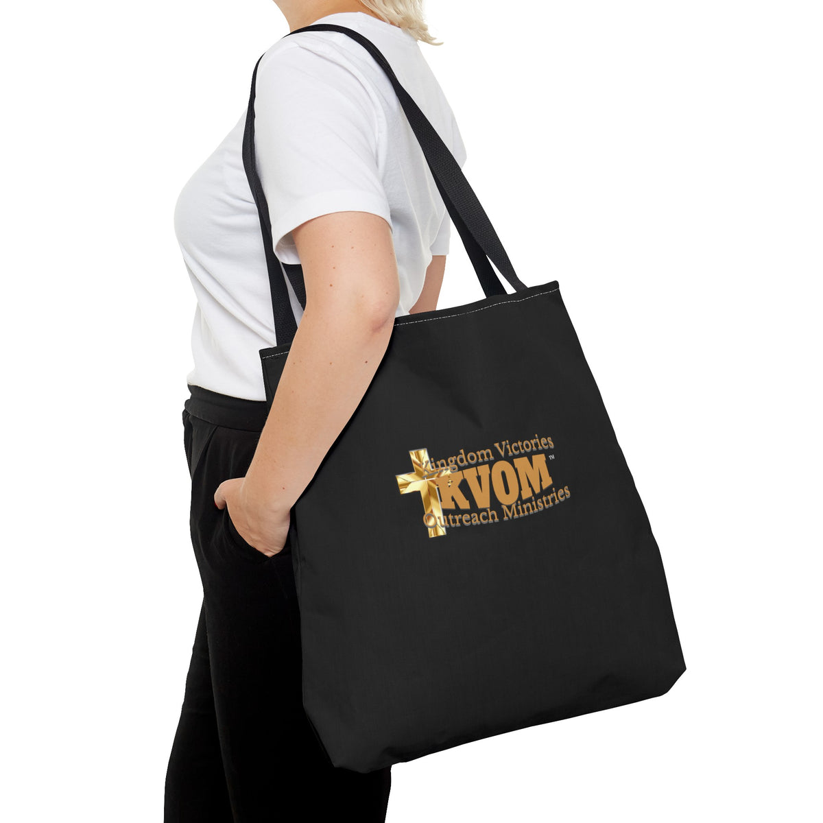 KVOM Logo Tote Bag, Black, True Gold Logo