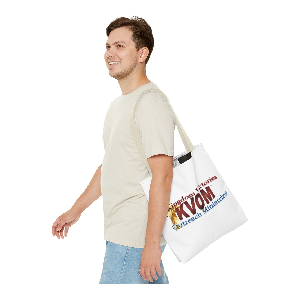 KVOM Logo Tote Bag, White, Maroon Logo