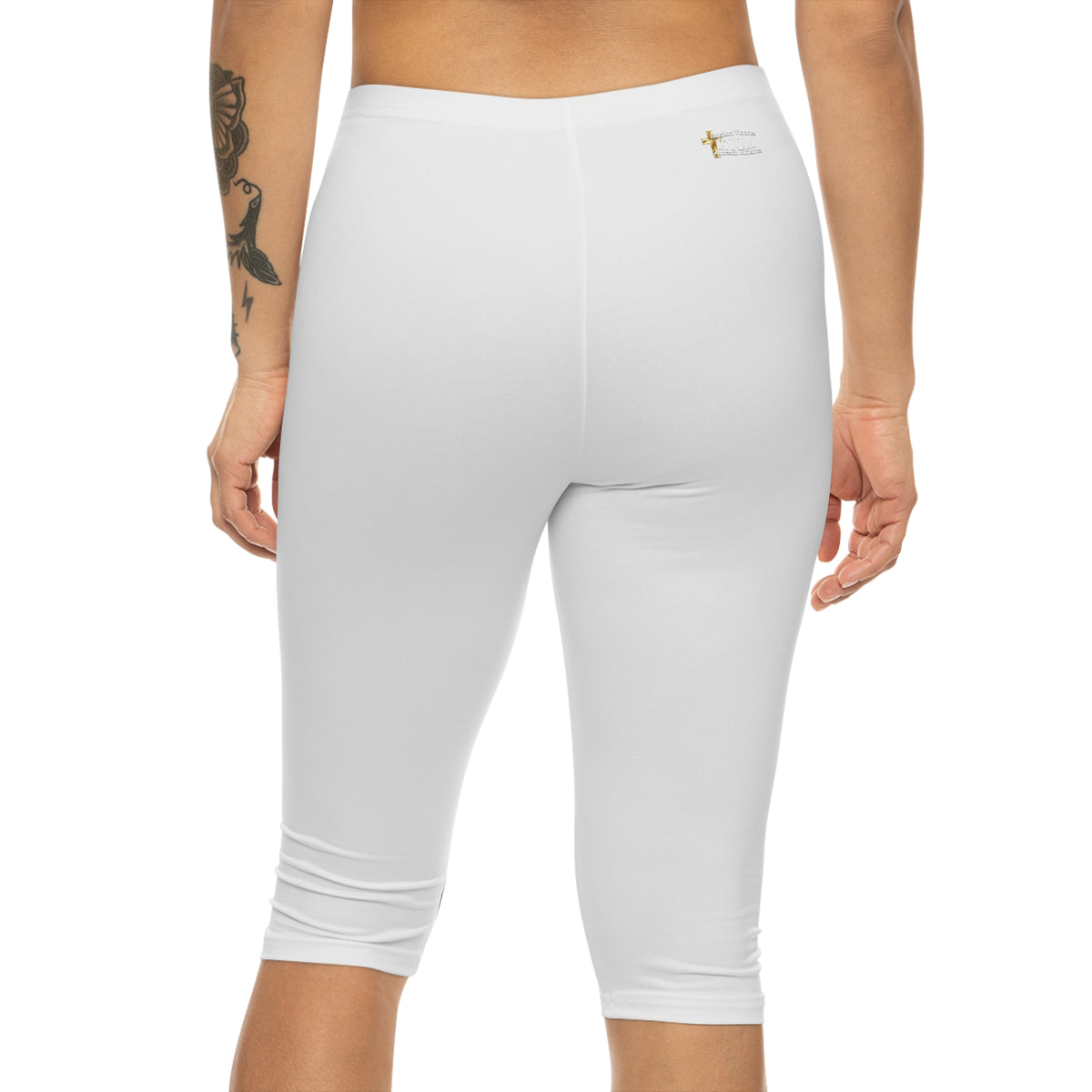 Women’s Mid-Length Leggings, White, White KVOM Logo