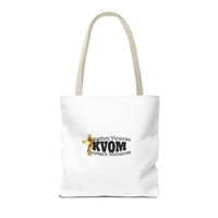 KVOM Logo Tote Bag, White, Black Logo