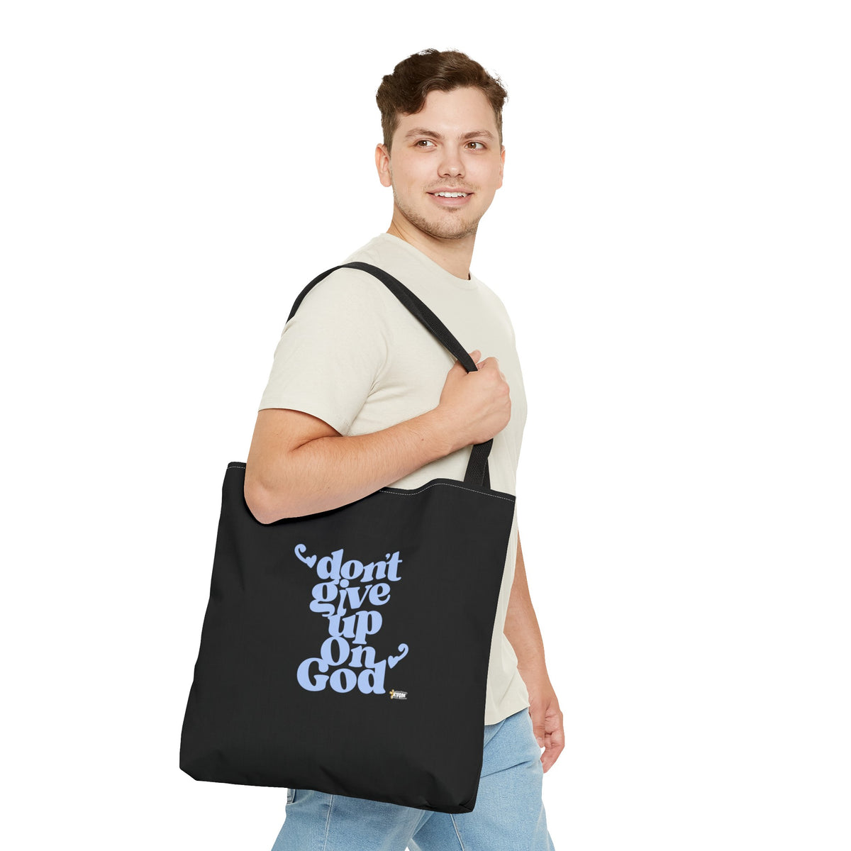 Don't Give Up On God Tote Bag, Black