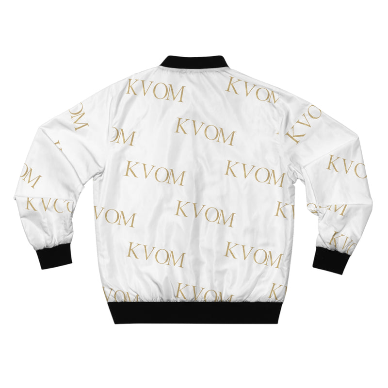 KVOM Logo Slant Bomber Jacket, Wht & Gold