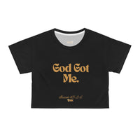 God Got Me Women's Crop Top, Black & Gold