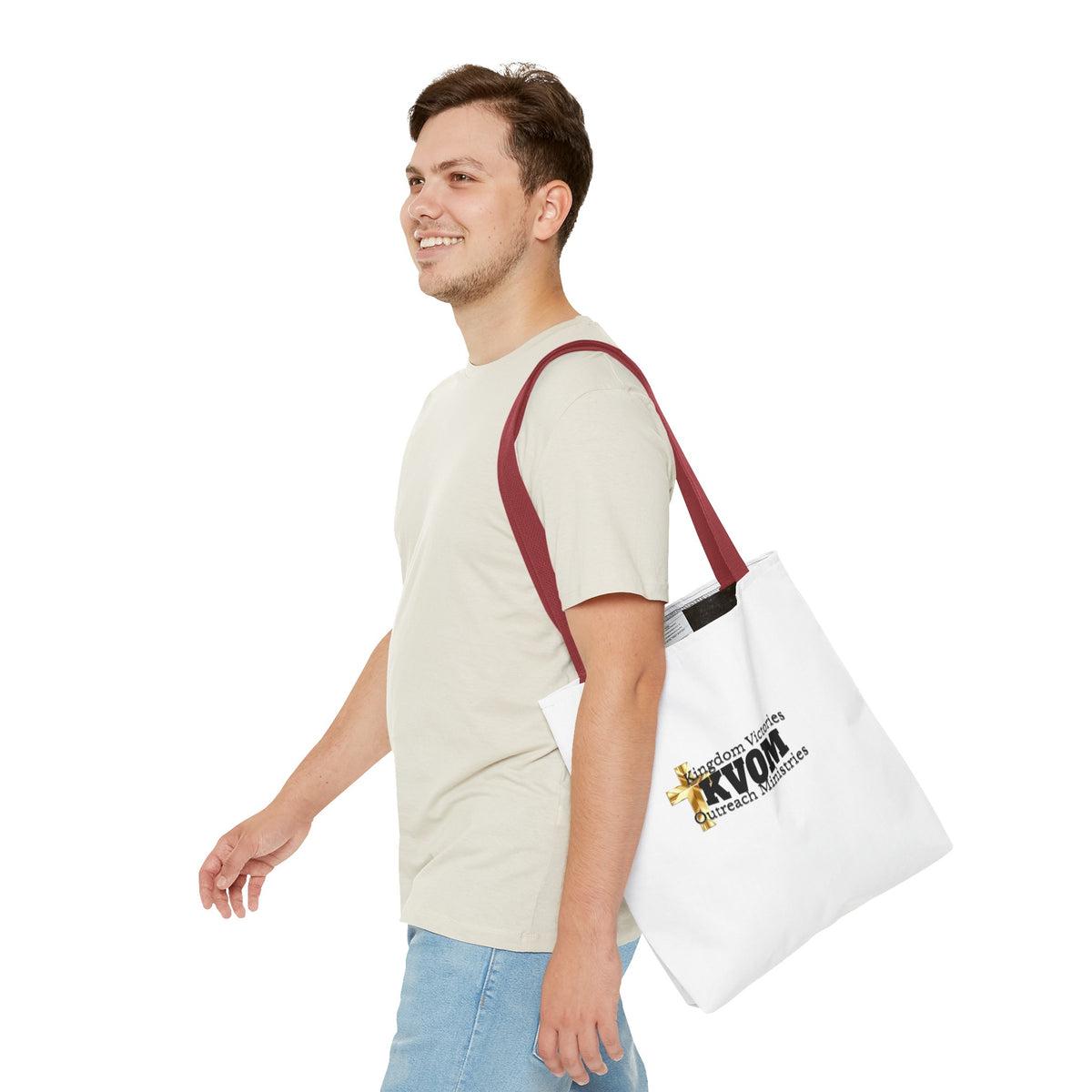 KVOM Logo Tote Bag, White, Black Logo