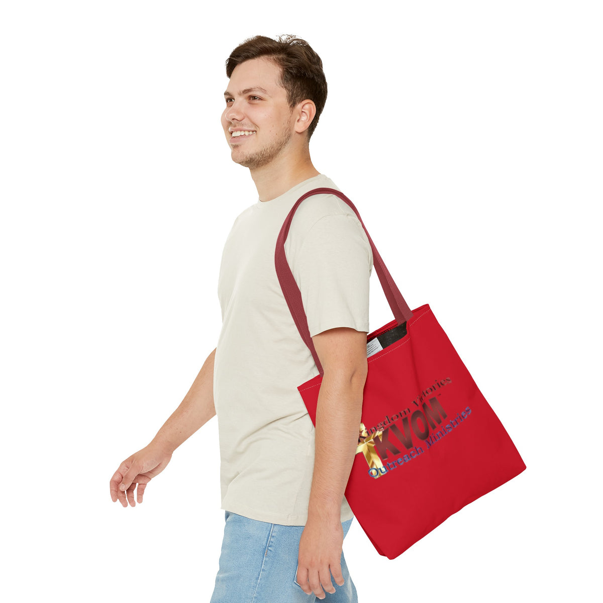 KVOM Logo Tote Bag, Red, Maroon Logo