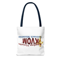 KVOM Logo Tote Bag, White, Maroon Logo