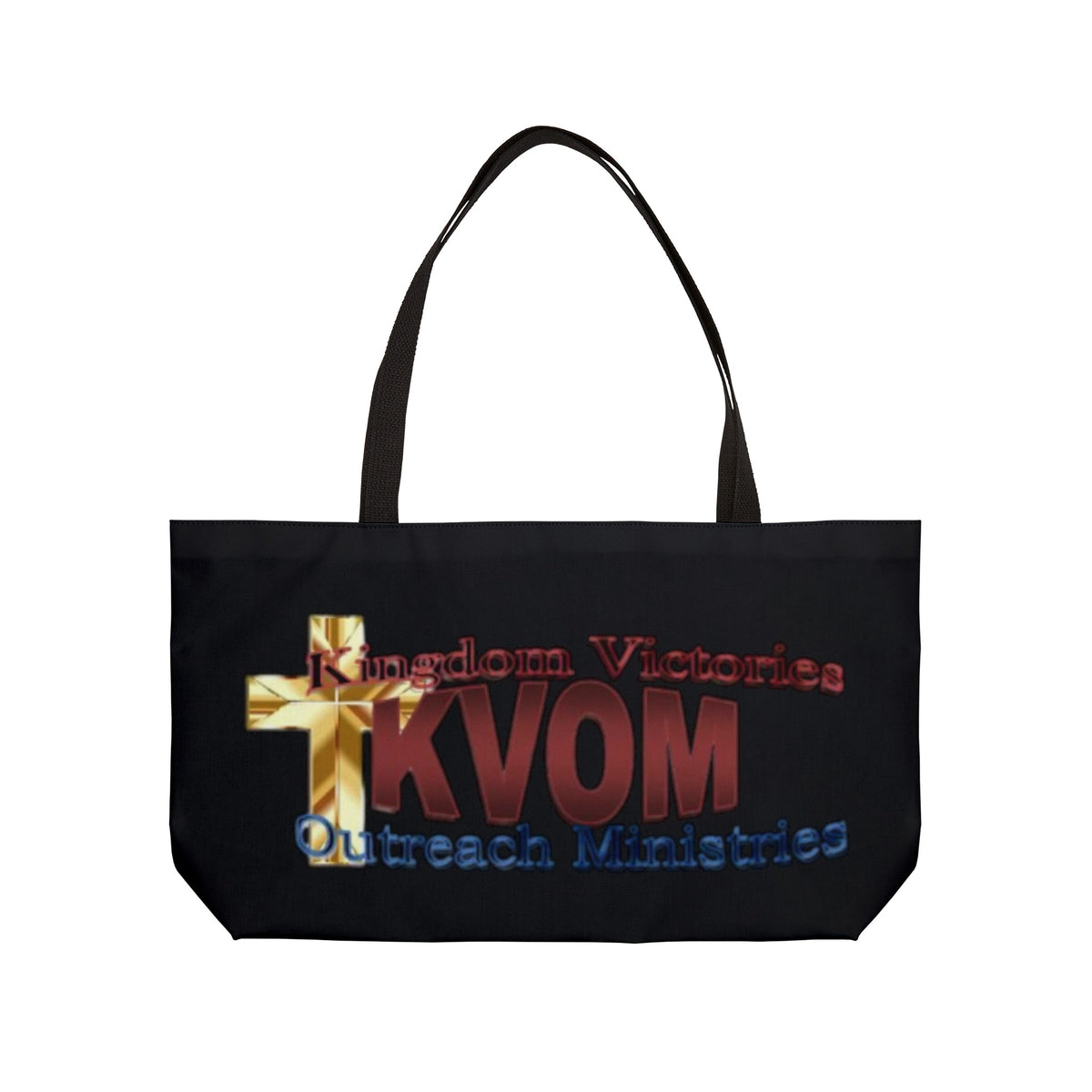 KVOM Logo Weekender Tote Bag, Black, Maroon Logo